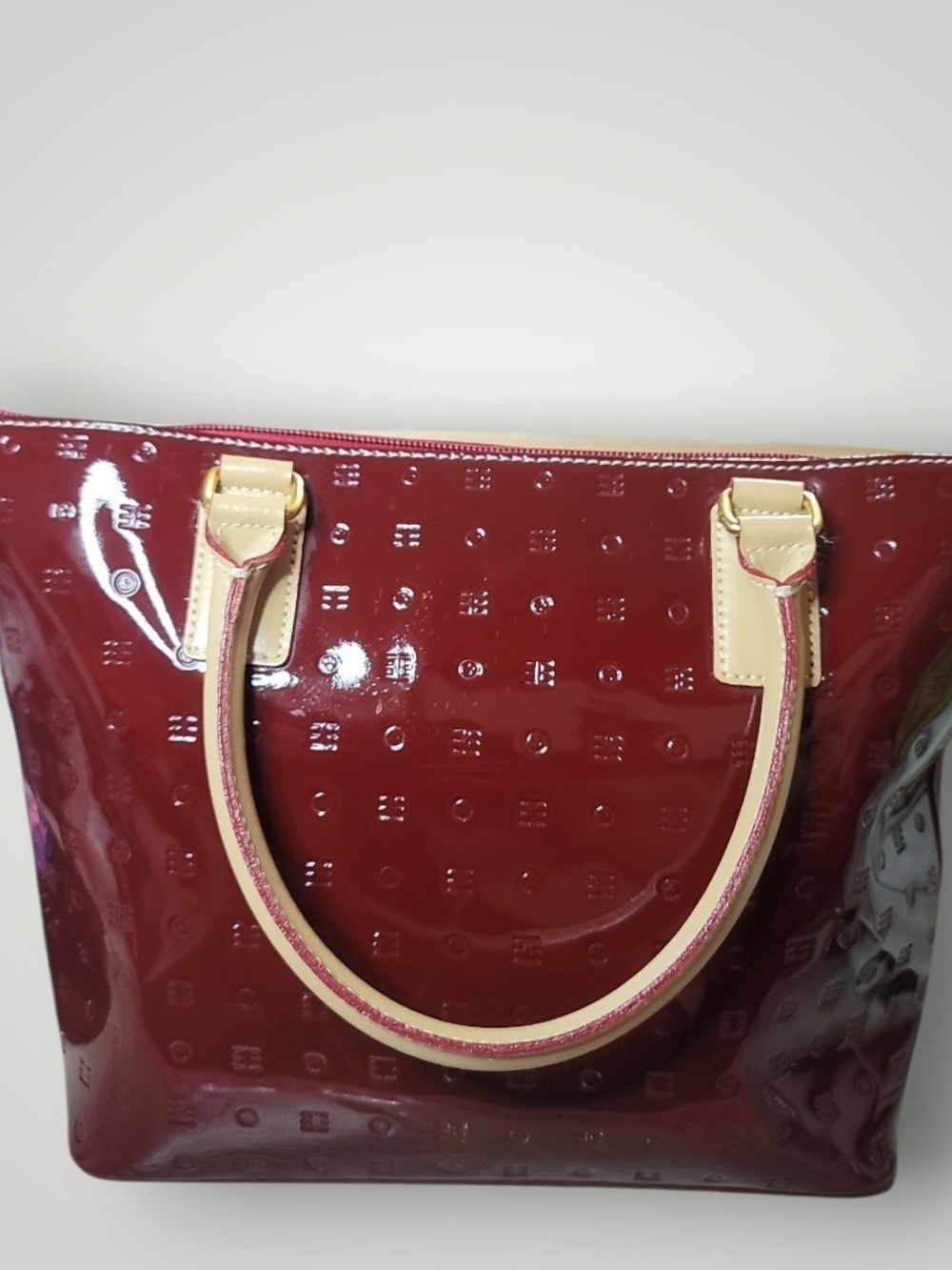 Arcadia Red Patent Tote with Cream Handles - Picture 3 of 10